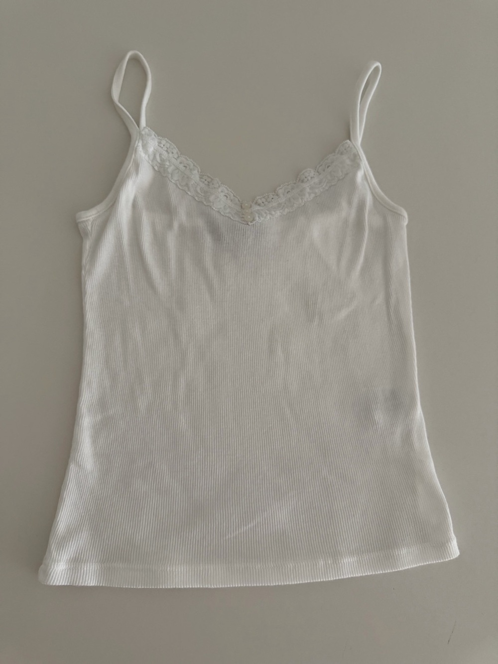 Brandy Melville White Ribbed Lace-Trim Cami Tank